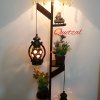 Corner stand Hurricane lamp with shade